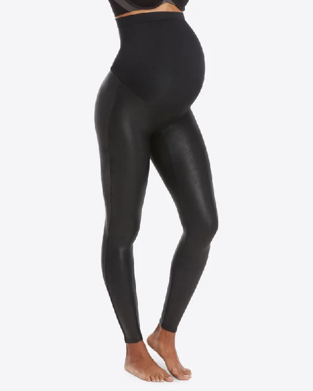 Spanx Mama Faux Leather Black Maternity Leggings