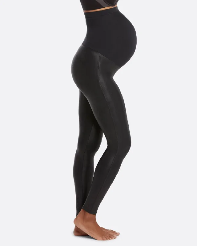 Spanx Mama Faux Leather Black Maternity Leggings