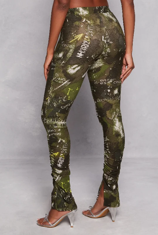 Printed High Waist Ruched Leggings