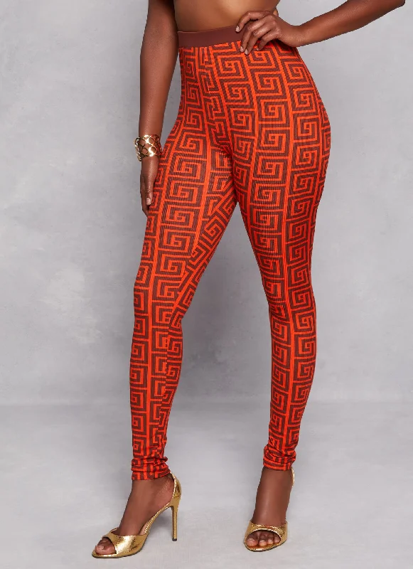 Greek Key Print High Waisted Leggings