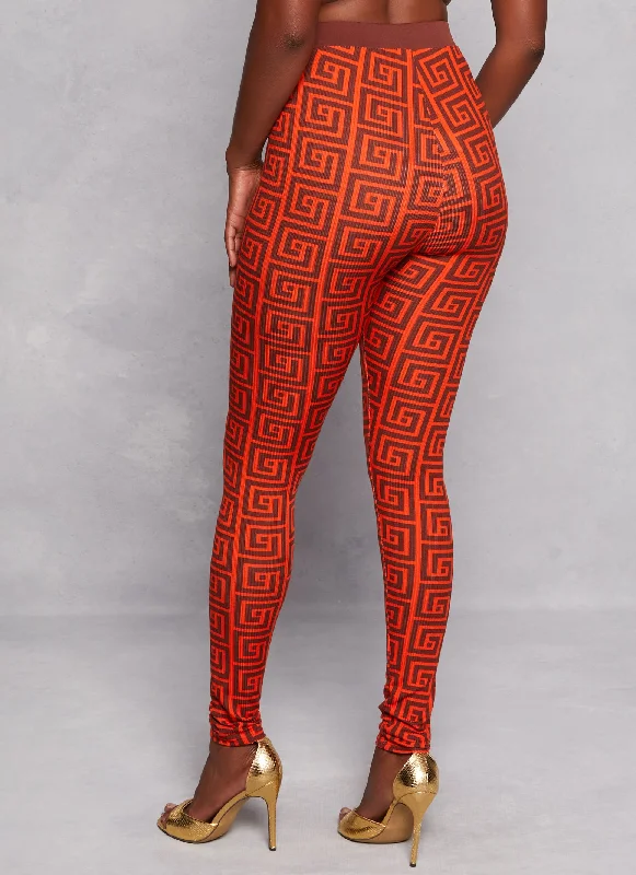 Greek Key Print High Waisted Leggings