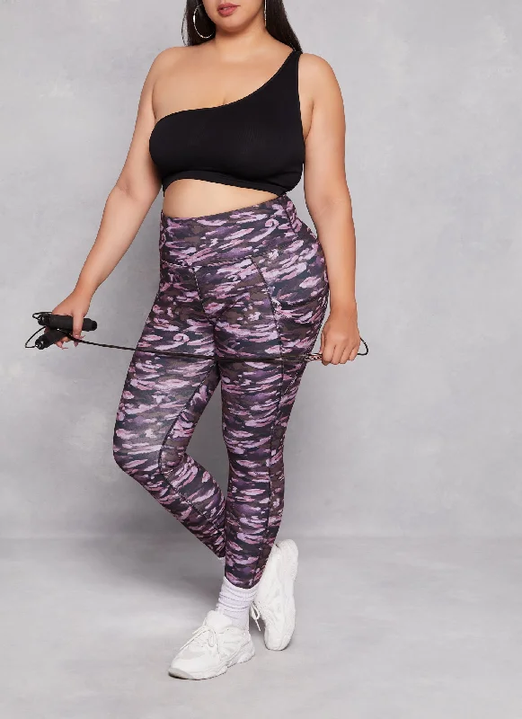 Plus Size Camo Pocket High Waist Leggings