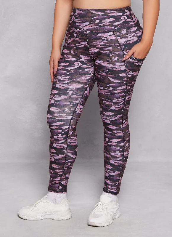 Plus Size Camo Pocket High Waist Leggings