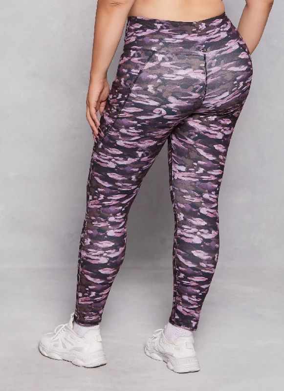 Plus Size Camo Pocket High Waist Leggings