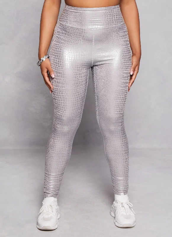 Plus Size Faux Croc Print Leggings