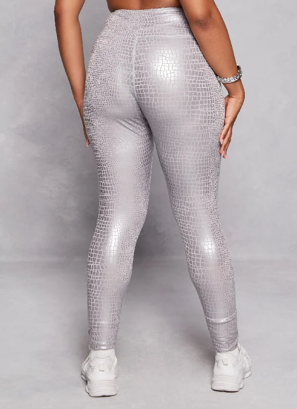 Plus Size Faux Croc Print Leggings