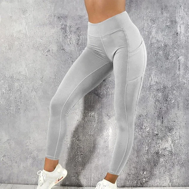 Women High Waist Pocket Leggins