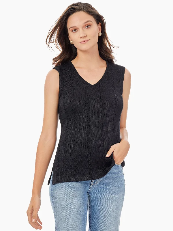 Cable Stripe V-Neck Knit Tank