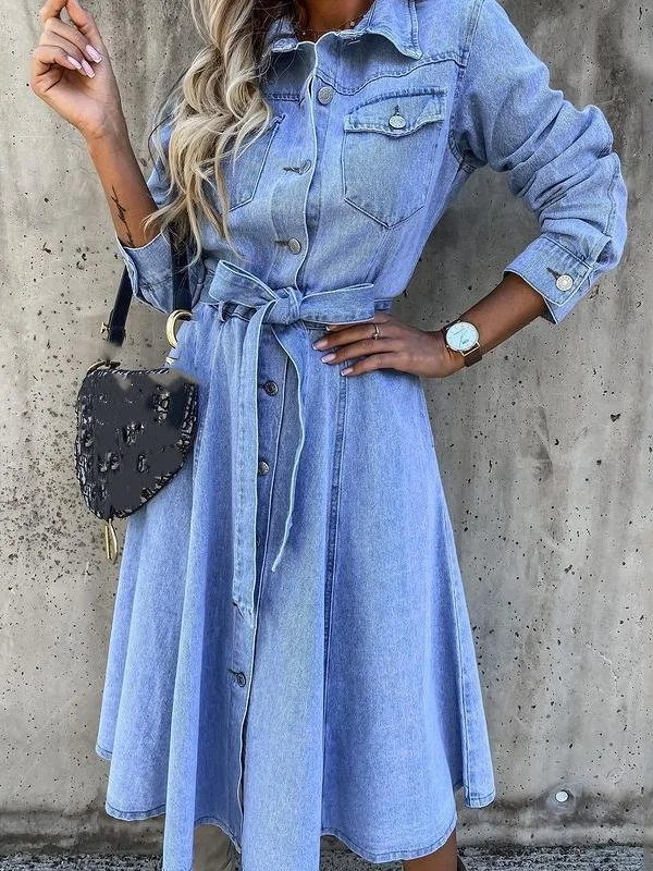 Casual Denim High Waist Pocket Dress