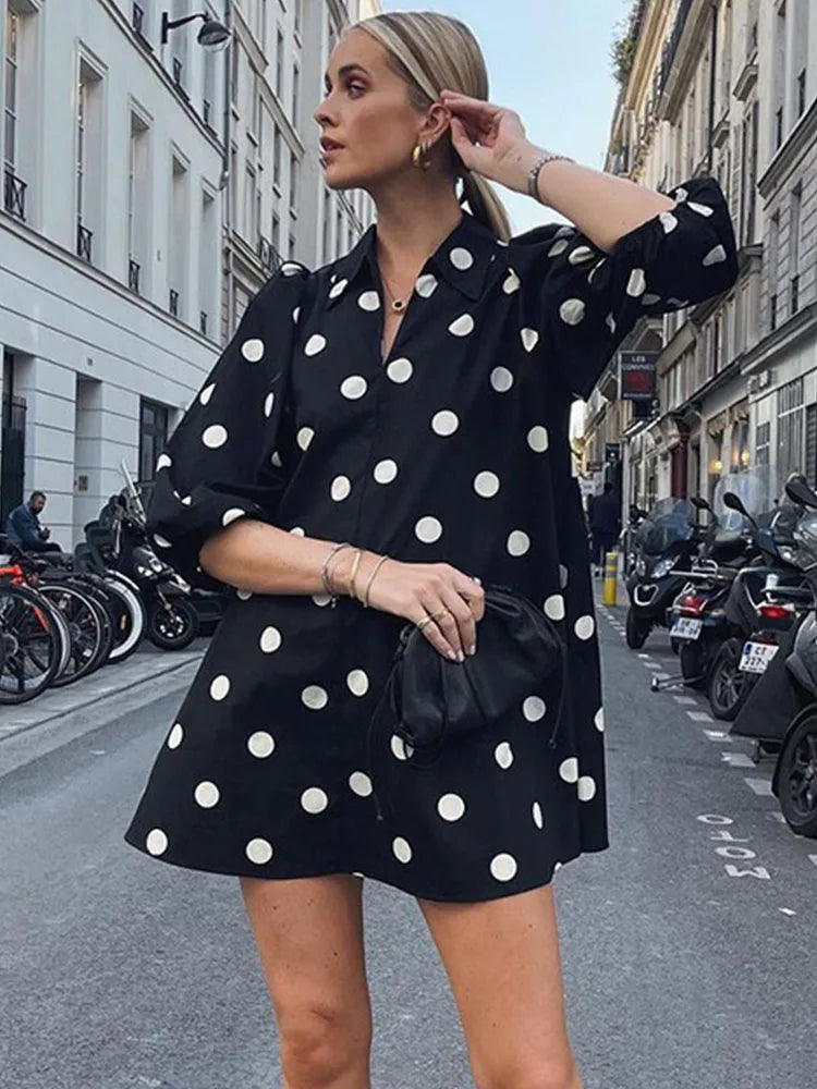 Deep V Neck Dot Loose Summer Street Casual Temperament Mini Dress