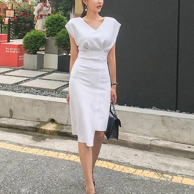 Elegant V-neck Batwing Sleeve Slim Sheath Dress