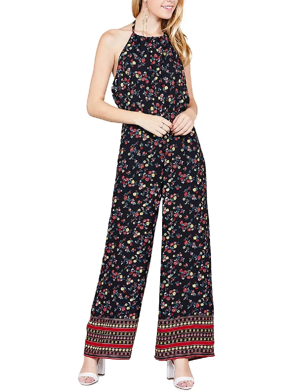 Women's Casual Halter Neck Boho Popular Floral Print Romper Jumpsuit (FWR1045)