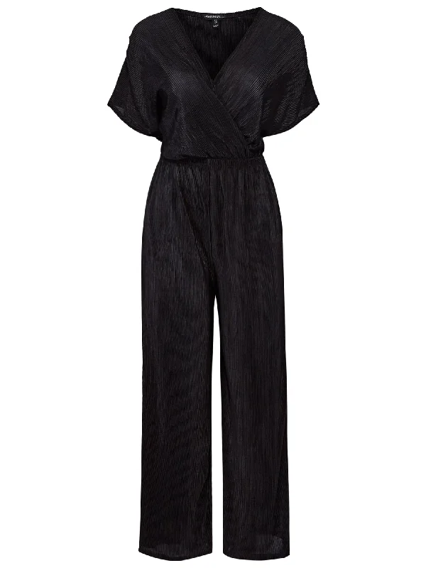 Women's Wrap Front Short Sleeve Jumpsuit Romper with Pockets (FWR1033)