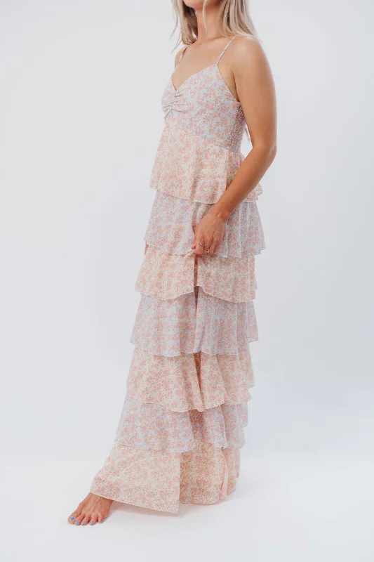 Pheobe Multi-Tiered Maxi Dress in Pastel Multi Floral