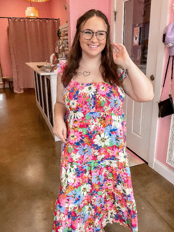 Fuchsia Floral Midi Dress