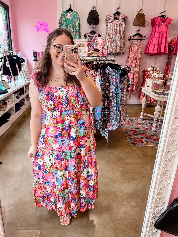 Fuchsia Floral Midi Dress