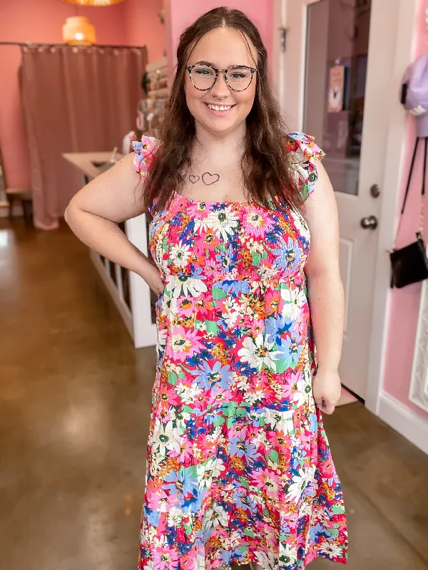 Fuchsia Floral Midi Dress