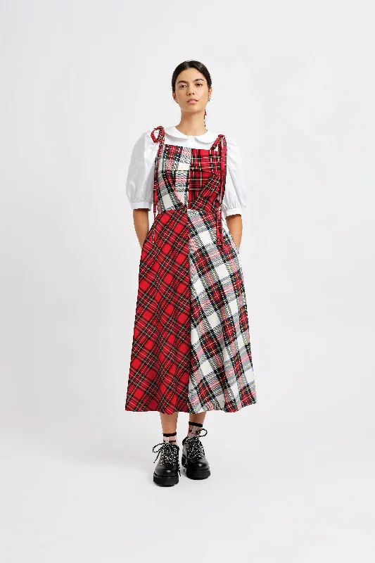 Half-Half Dress Red Plaid Combo