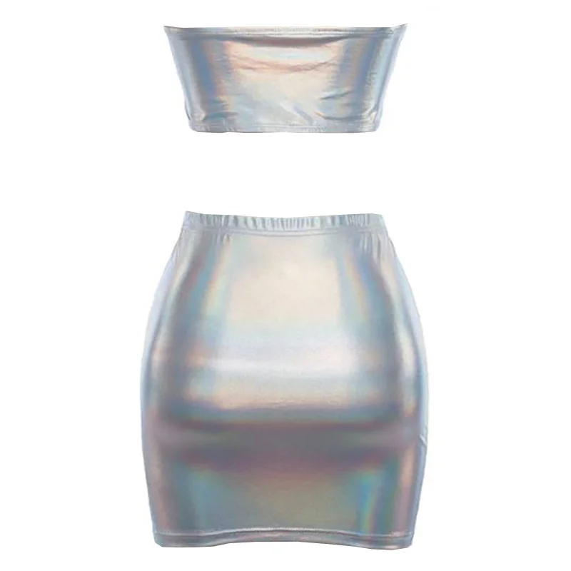 Holographic Top & Skirt Set