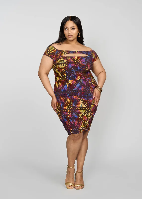 Keruba Women's African Print Stretch Dress (Sunset Adire)