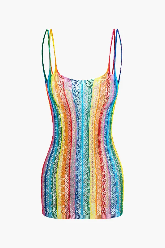 Rainbow Striped Hollow Out Cami Dress Lingerie