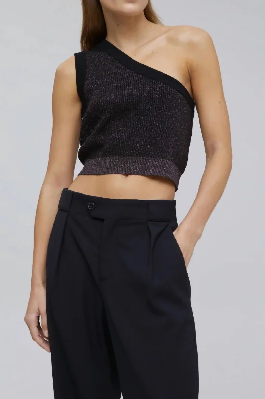 One Shoulder Knit Top In Black