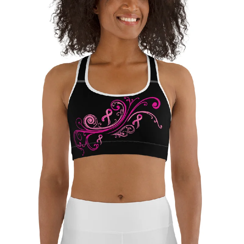 Pink Ribbon Swirl Sports Bra