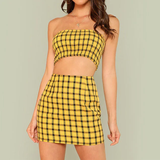 Plaid Top & Skirt Set