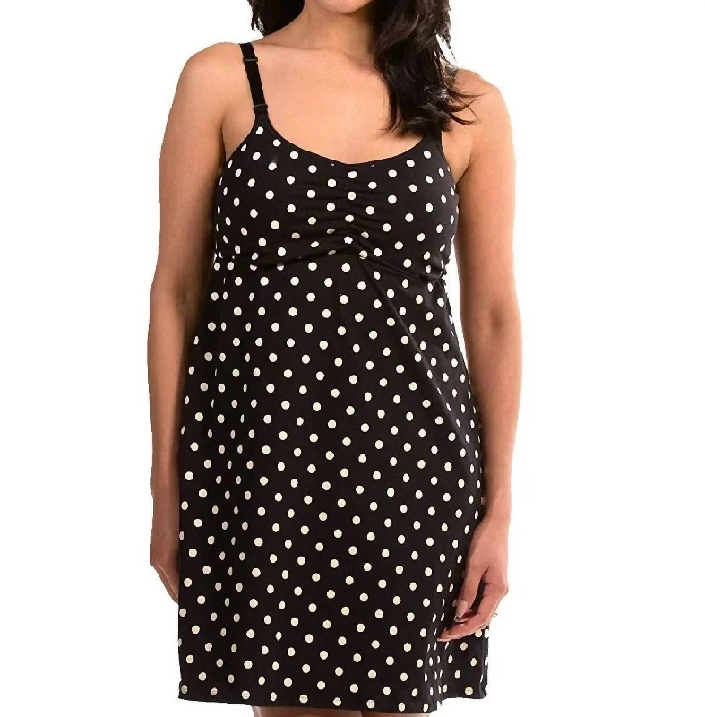 Shirred-Front Comfort Nursing Chemise In Black/tan Dot