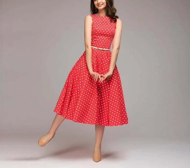 Sleeveless Vintage Dot Printed Dress