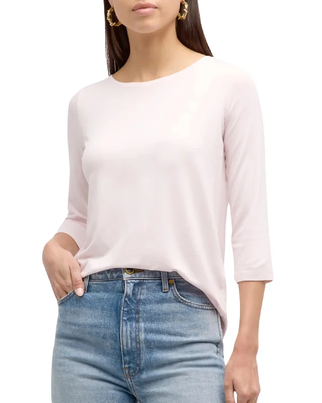 Soft Touch 3/4 Sleeve Pleat Back Crewneck In Petale