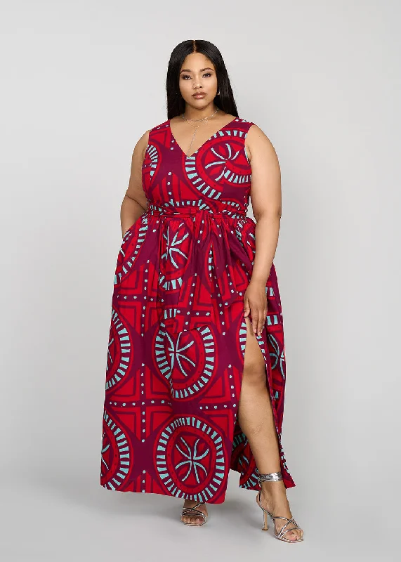 Tinashe Women's African Print Maxi Dress (Red Mint Medallion)