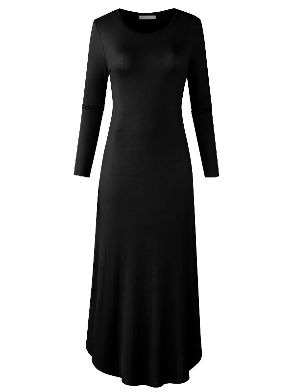 Women's Long Sleeve Plain Maxi Casual Pockets Dress (FWD1073)