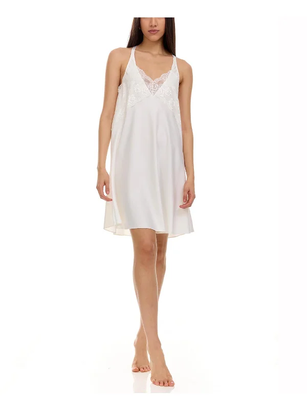 Womens Charmeuse Lace-Trim Chemise