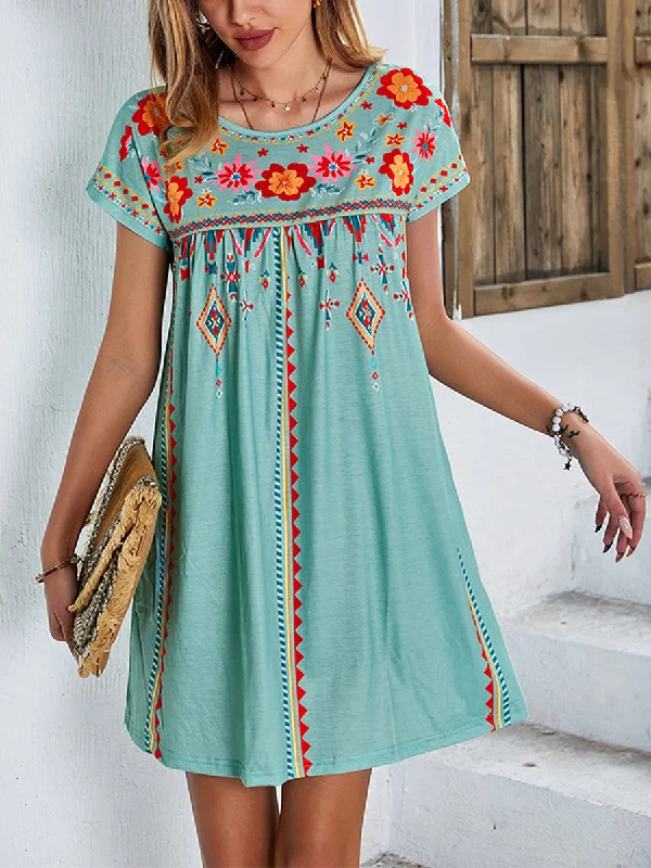 Casual Loose Printed Short Sleeve Mini Dress