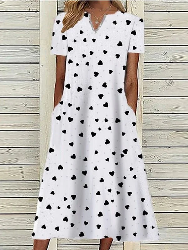 Women's Dresses Heart Print Pocket Short Sleeve Dress