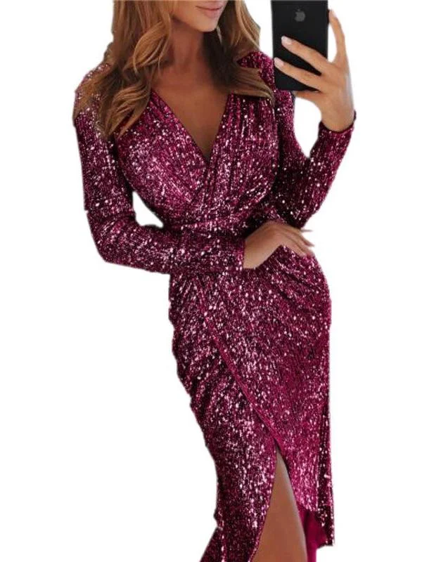 Women's Long Sleeved Sequined Dress