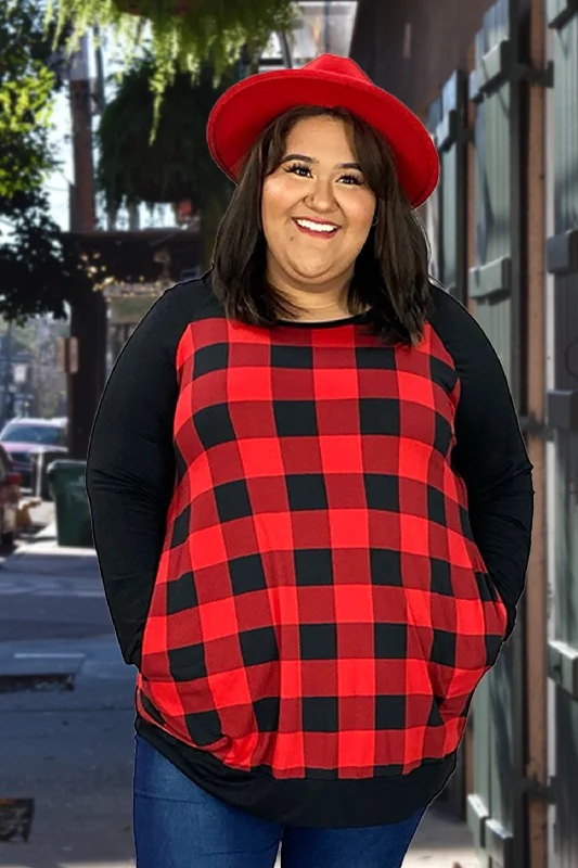 24 CP-C {Curvy Dreams } Red/Black Plaid Tunic  CURVY BRAND PLUS SIZE 3X 4X 5X 6X