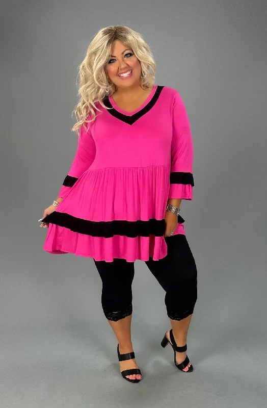 SALE!! 46 CP-B {Girl On The Block} Fuchsia Babydoll V-Neck Tunic PLUS SIZE XL 2X 3X 4X 5X 6X