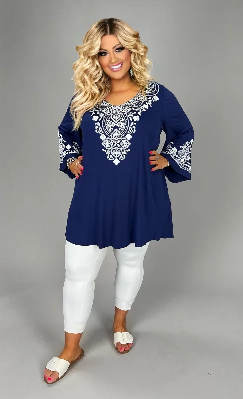 SALE!! 61 SD {Classy Beauty} Navy V-Neck Embossed Tunic PLUS SIZE XL 2X 3X 4X 5X 6X