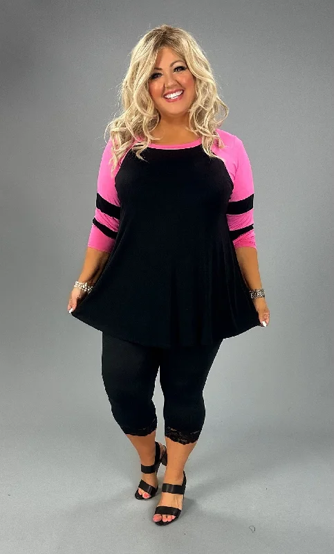 SALE!! 87 CP-A {All The Way Around} Black/Pink Raglan Sleeve Tunic PLUS SIZE XL 2X 3X 4X 5X 6X