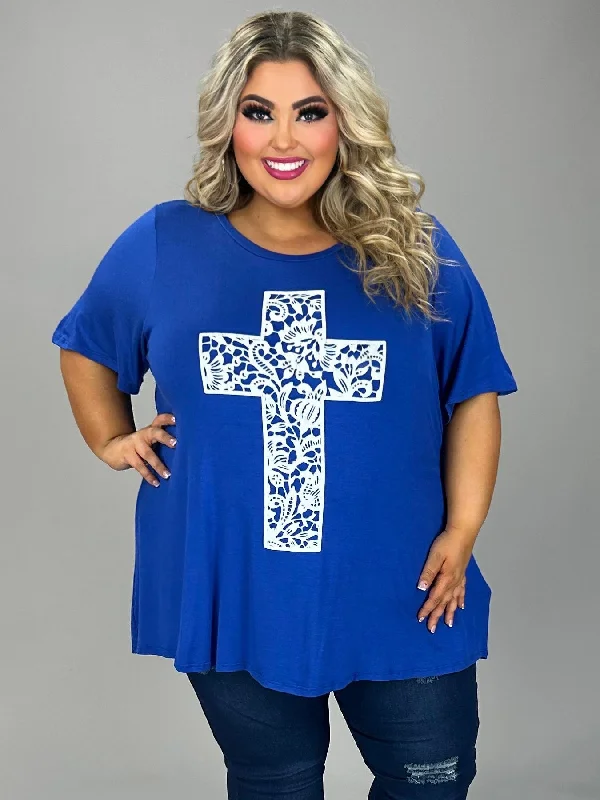 SALE!! 98 GT-C {In The Cross Is Life} Royal Blue Tunic w/Ivory Cross CURVY BRAND!!!  XL 2X 3X 4X 5X 6X (May Size Down 1 Size)