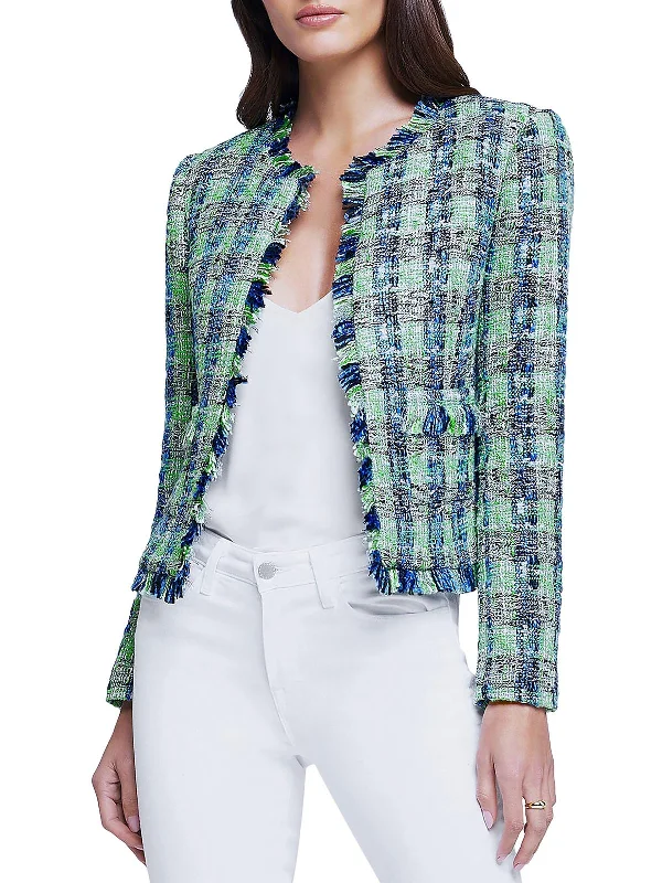 Angelina Womens Tweed Office Collarless Blazer