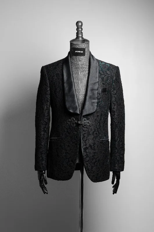 Black Lace Emerald Velvet Suit