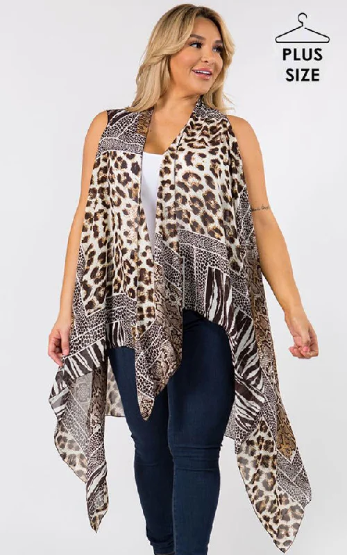 SN38P Plus Size Animal Pattern Long Vest