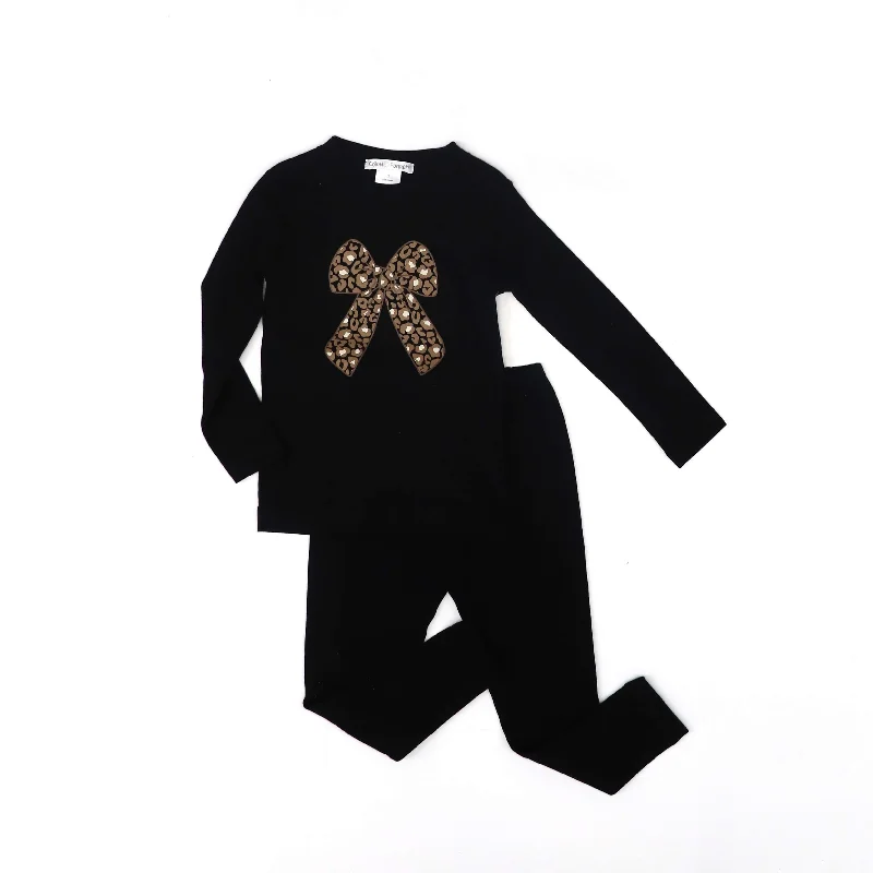 Coton Pompom Girls Leopard Bow Pajamas