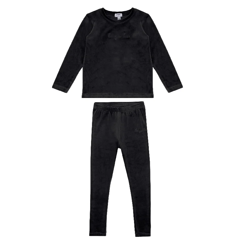 Crew Kids Black Velour Script Lounge Set