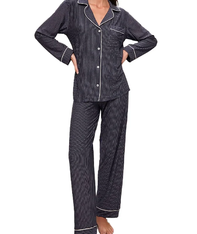 Eberjey Women Gisele Printed Long PJ Set Navy/Ivory Stripe