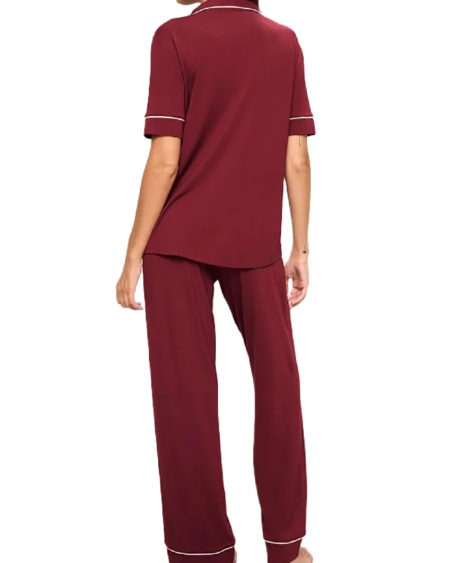 Eberjey Women Gisele Short Sleeve PJ Set Cabernet/Ivory