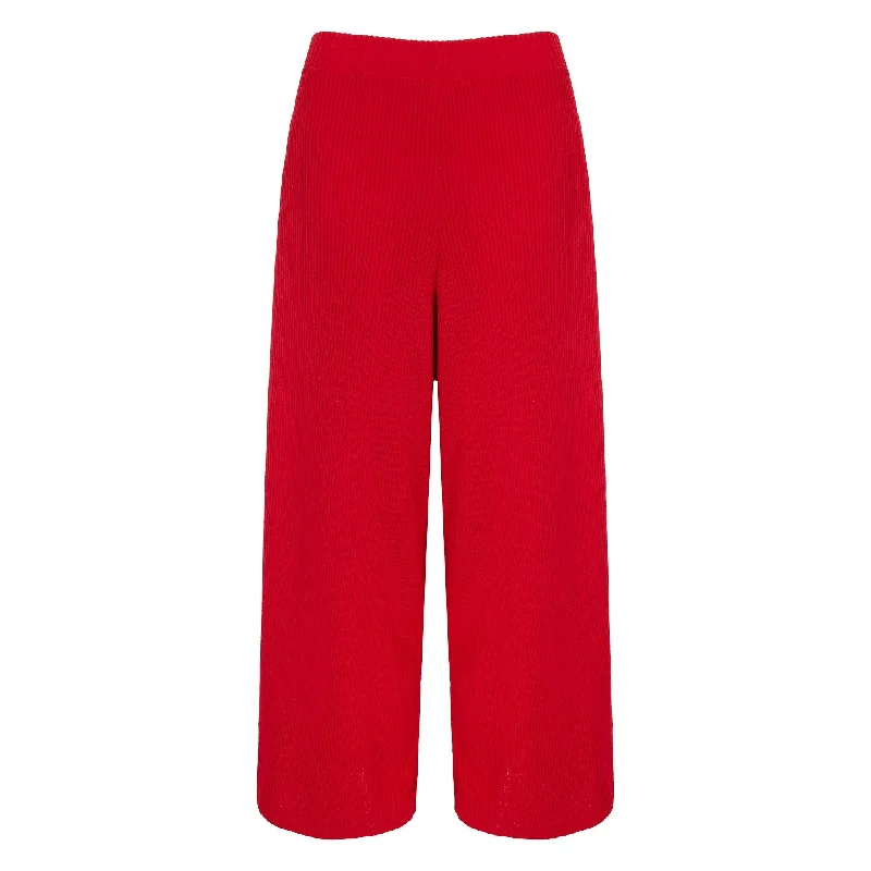 Martha Wide Leg Knitted Trousers Co-Ord - Red